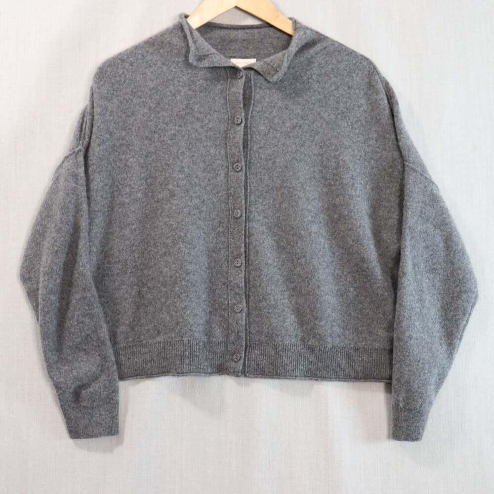 Pilcro Anthropologie Alani Grey 100% Cashmere Crop Cardigan Tag S Fits Relaxed L